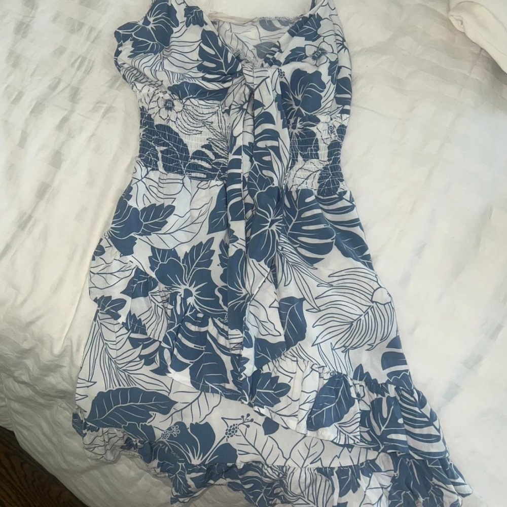 Ocean Drive Navy and White Leaf Print Mini Dress